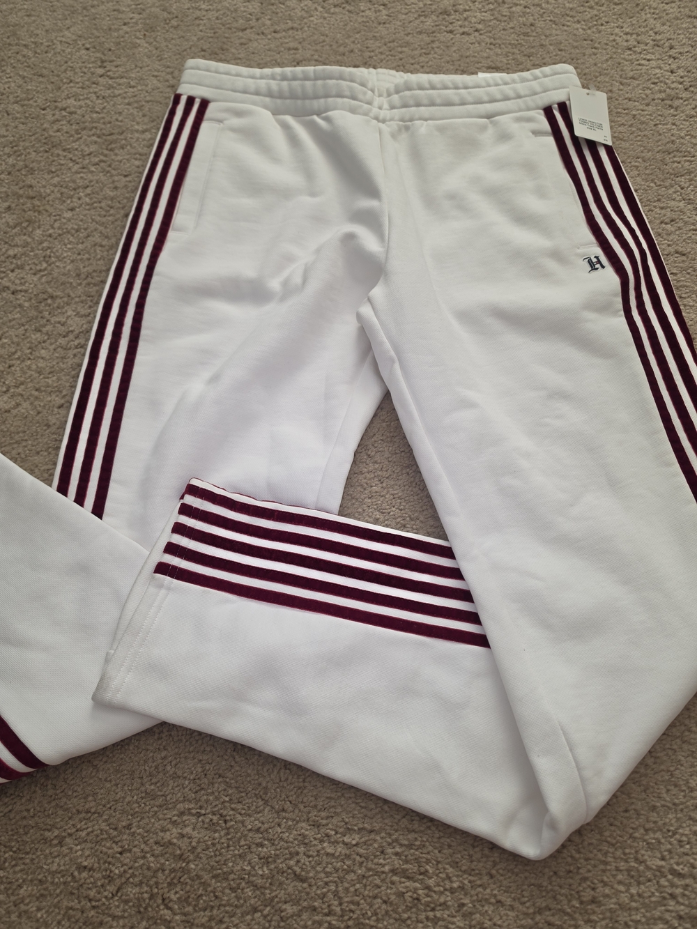 Tommy Hilfiger X Lewis Hamilton White Track pants With Velvet Maroon Strupes XL